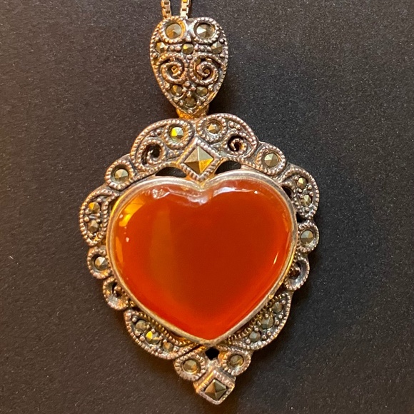 Sterling Silver & Marcasite Heart Shaped Necklace - Picture 3 of 7